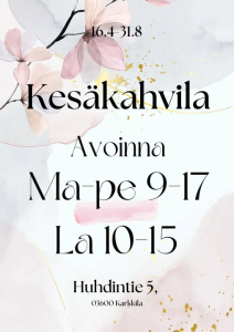 Kesäkahvila auki ma-pe 9-17 ja la 10-15